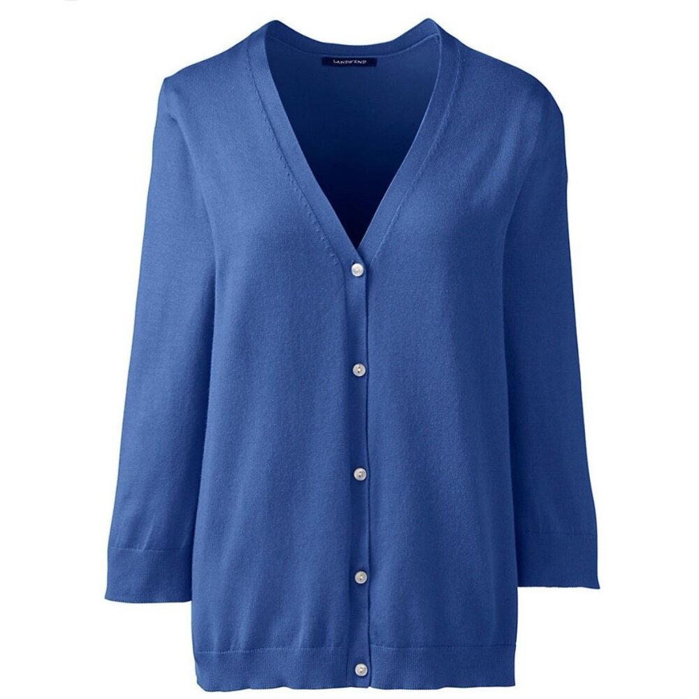 Lands End Knit Sweater Womens‎ 1X 16W 18W Blue Minimalist Cardigan Button